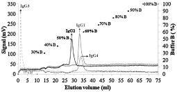 Elution profile of pure subclasses with segmented gradient elution on CIM r-protein A monolith column