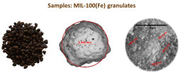 MOF - MIL-100(Fe) pellets and SEM images