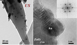 TEM (left) and HRTEM (right) images of Au nanoparticles deposited by US on ZnO