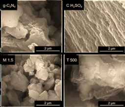 SEM images of bulk g-C3N4 and materials obtained after chemical, mechanical or thermal post-treatments
